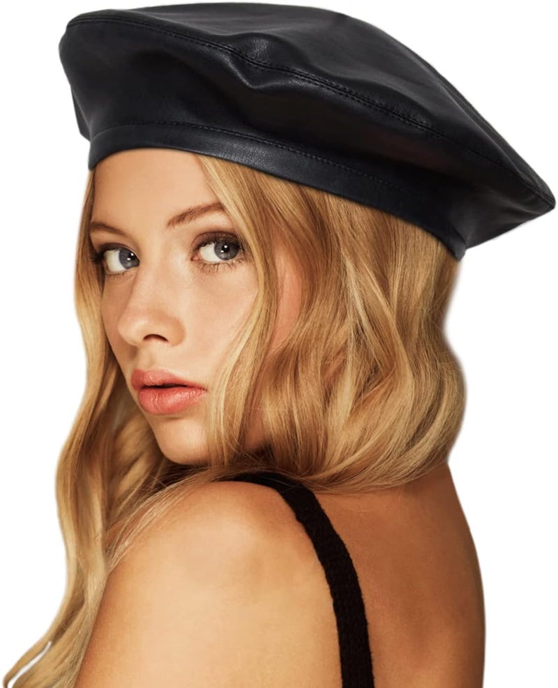 Wheebo PU Leather Berets for Women French Beret Hats Artist Painter Hat Classic Solid Style - Image 1